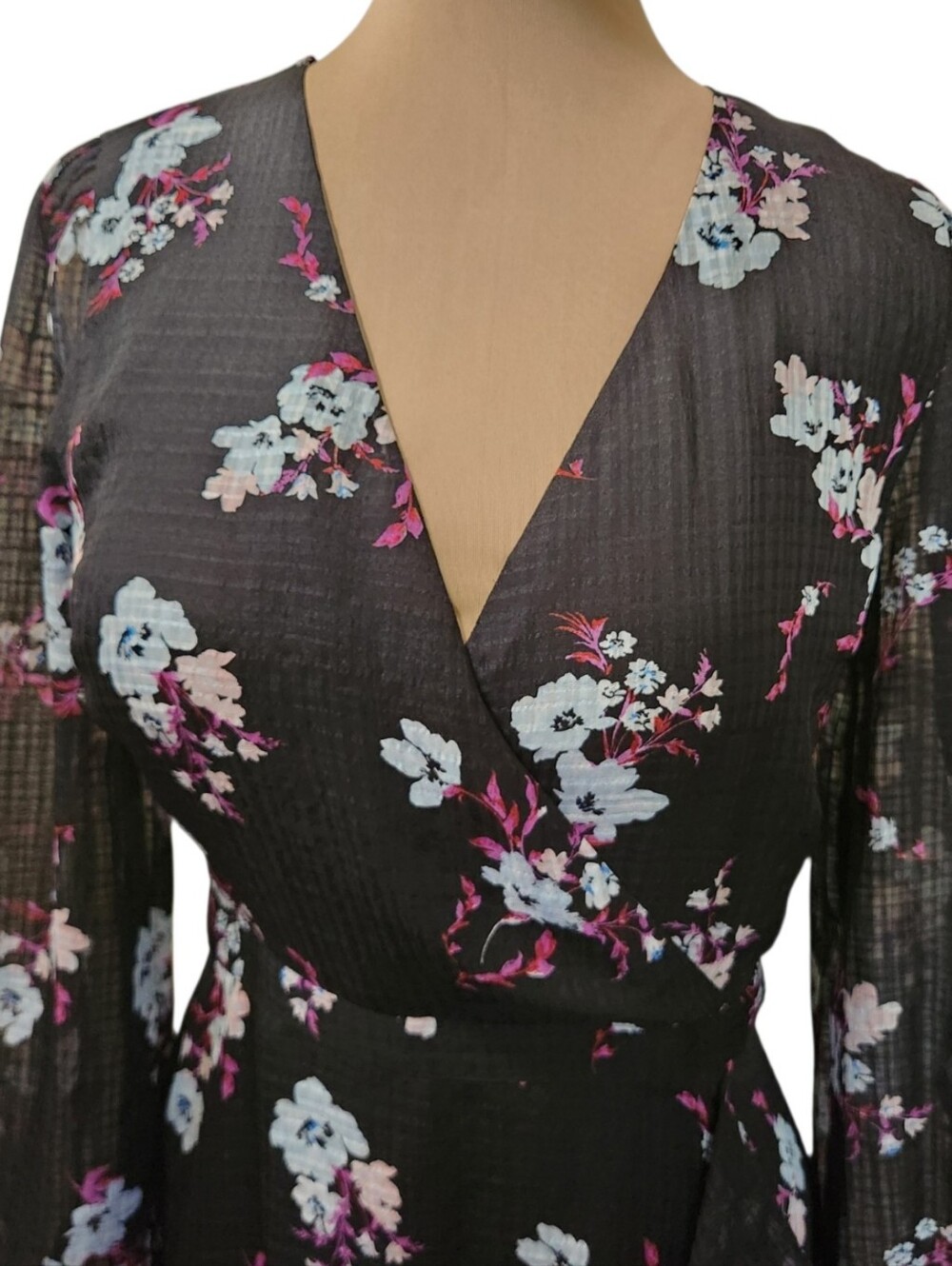 BANANA REPUBLIC Floral Print High Low Faux Wrap Midi Dress - Size 12 - Picture 4 of 16
